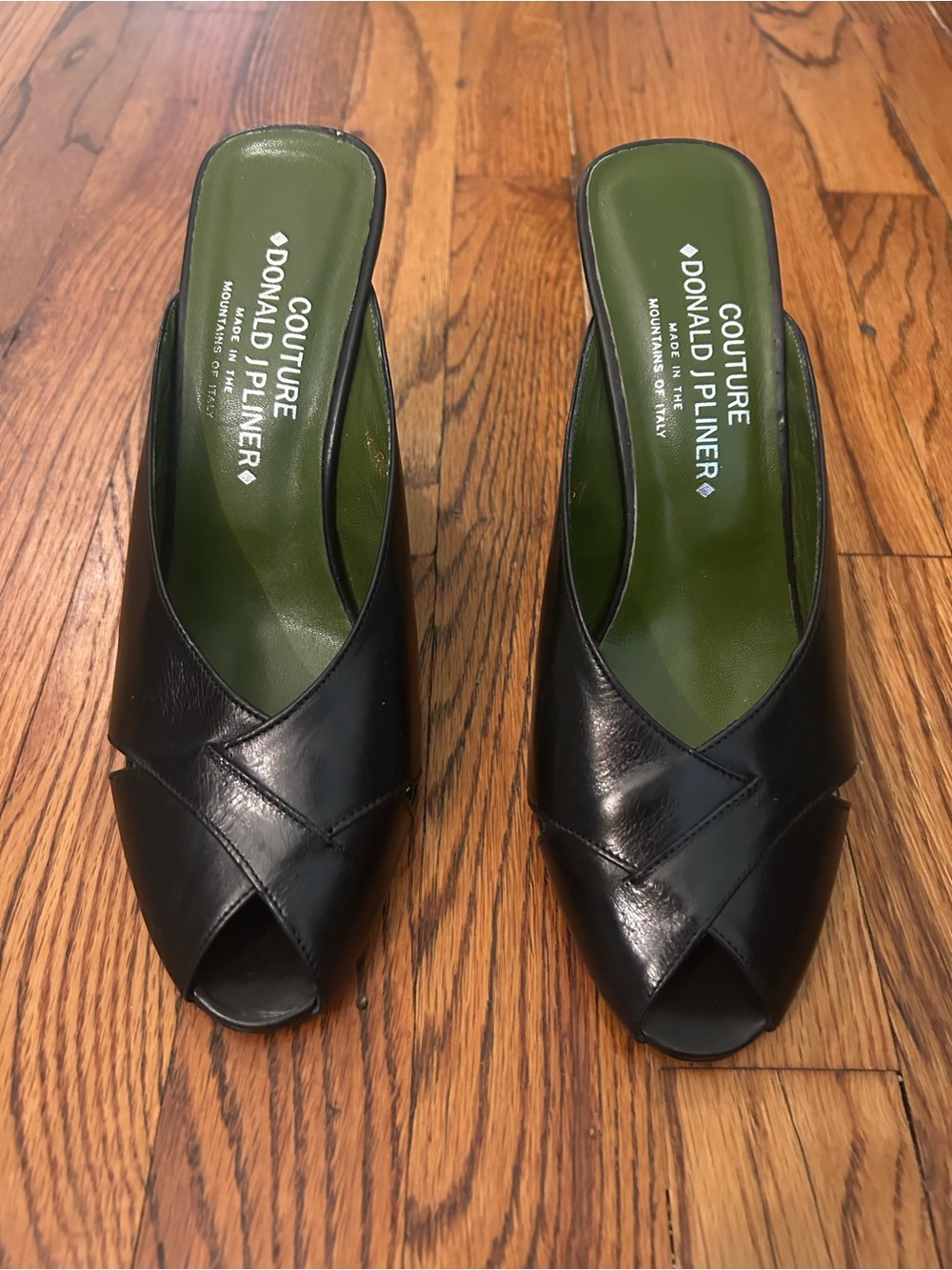 Donald J. Pliner Black Leather Peep-Toe Slip-On Mules